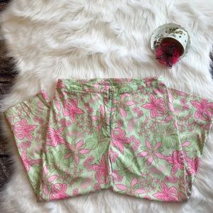 Lilly Pulitzer Floral Print Pink Green Capri Sz 6P